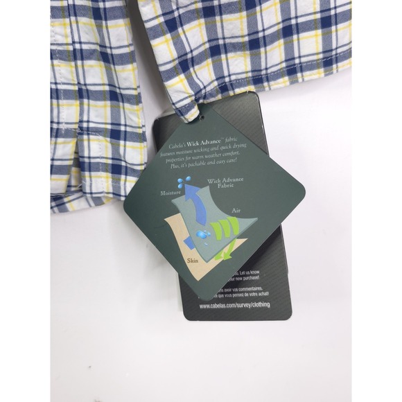 NEW Cabelas Shirt Men L White Plaid Nylon Blend Vented Fishing Button-Up - Picture 3 of 13